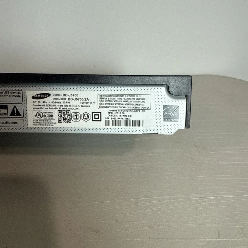 Samsung BD-J5700 Blu-ray DVD Player Wi-Fi Streaming HDMI No Remote Tested